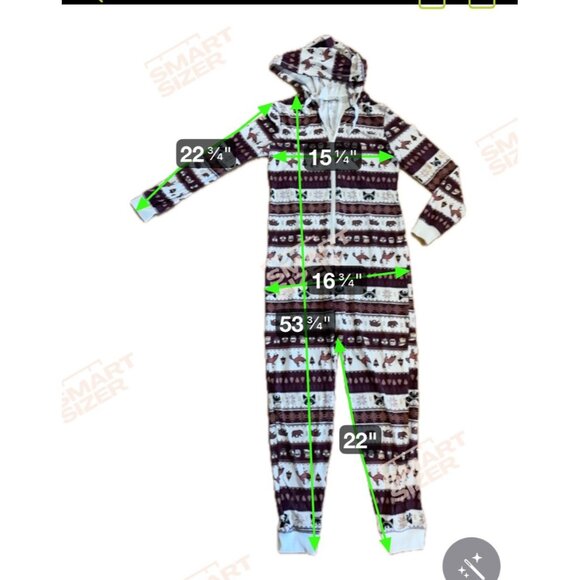 Cabin Fever Pajamas Hooded One Piece Woodland Animals Med Zipper Cozy - Picture 7 of 7